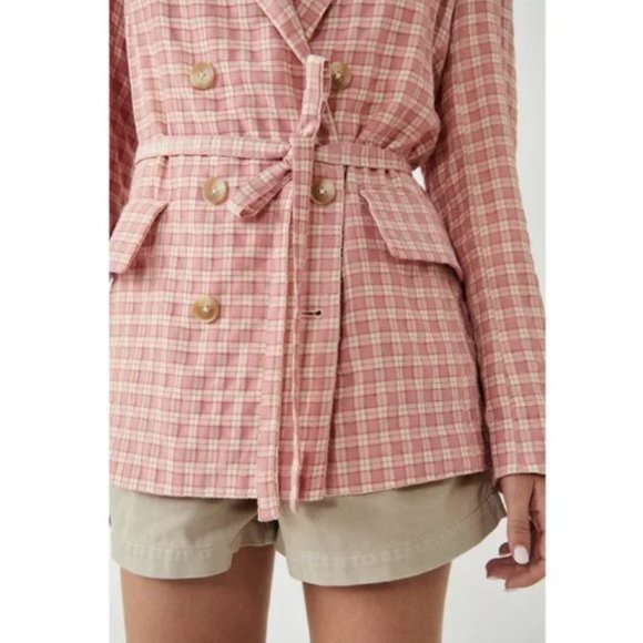 NWT Free People Olivia Gingham Blazer Pink Size Small - Picture 3 of 13